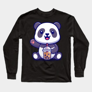 Cute Panda Drink Bubble Milk Tea Cartoon Long Sleeve T-Shirt